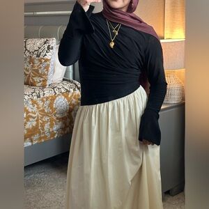 Black & cream Asymmetrical draped dress